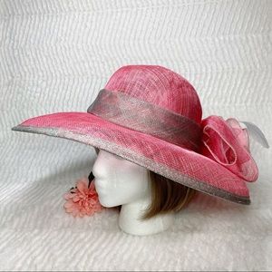 August Hat Straw Coral Grey Wide Brim Hat